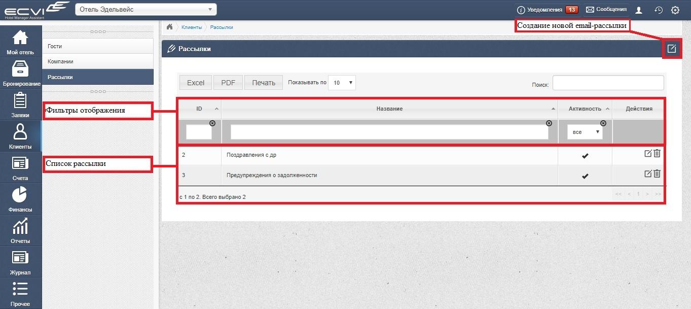HMA Ecvi: e-mail рассылки
